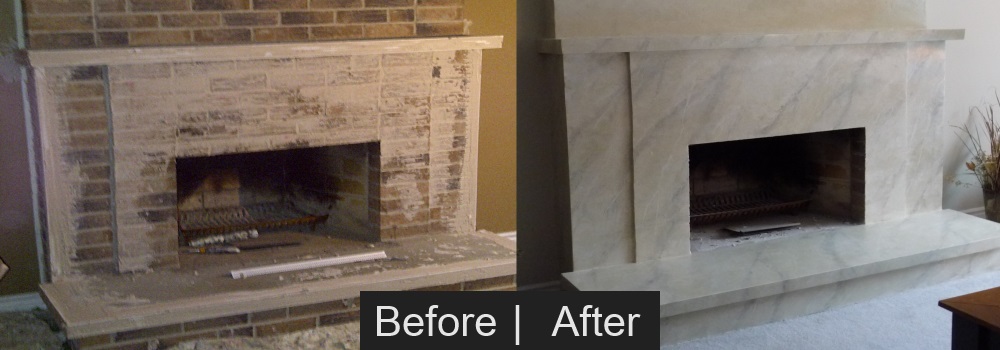 Brick To Marble Effect Bennys Painting - Can You Drywall Over Brick Fireplace