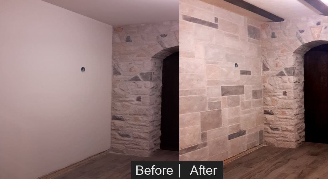 stone wall faux finish before and after